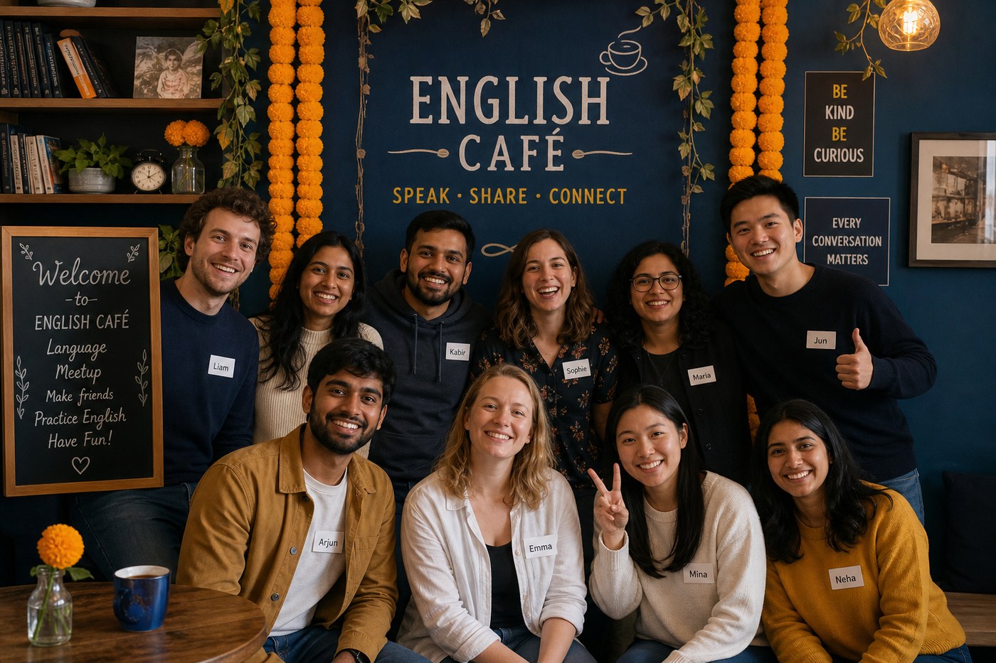 Community group photo at English cafe event
