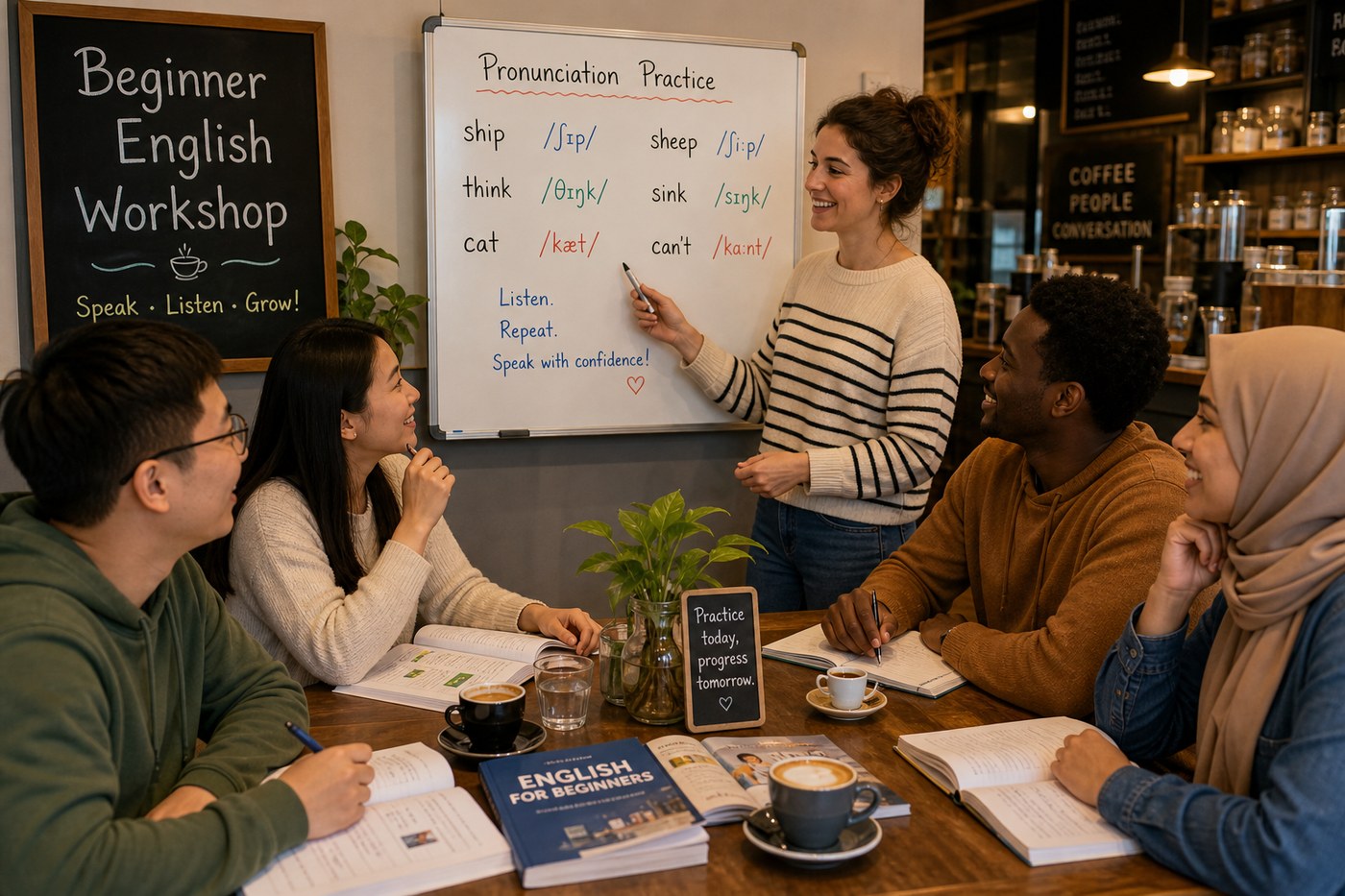 Beginner English workshop with pronunciation practice